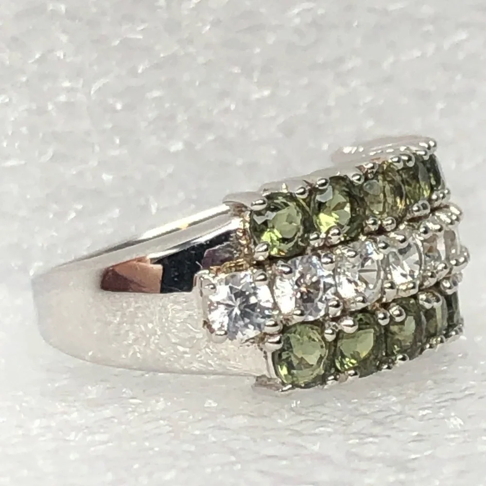 White Topaz And Green CZ Ring Size 6